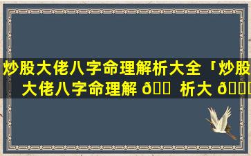 炒股大佬八字命理解析大全「炒股大佬八字命理解 🐠 析大 🐕 全视频」